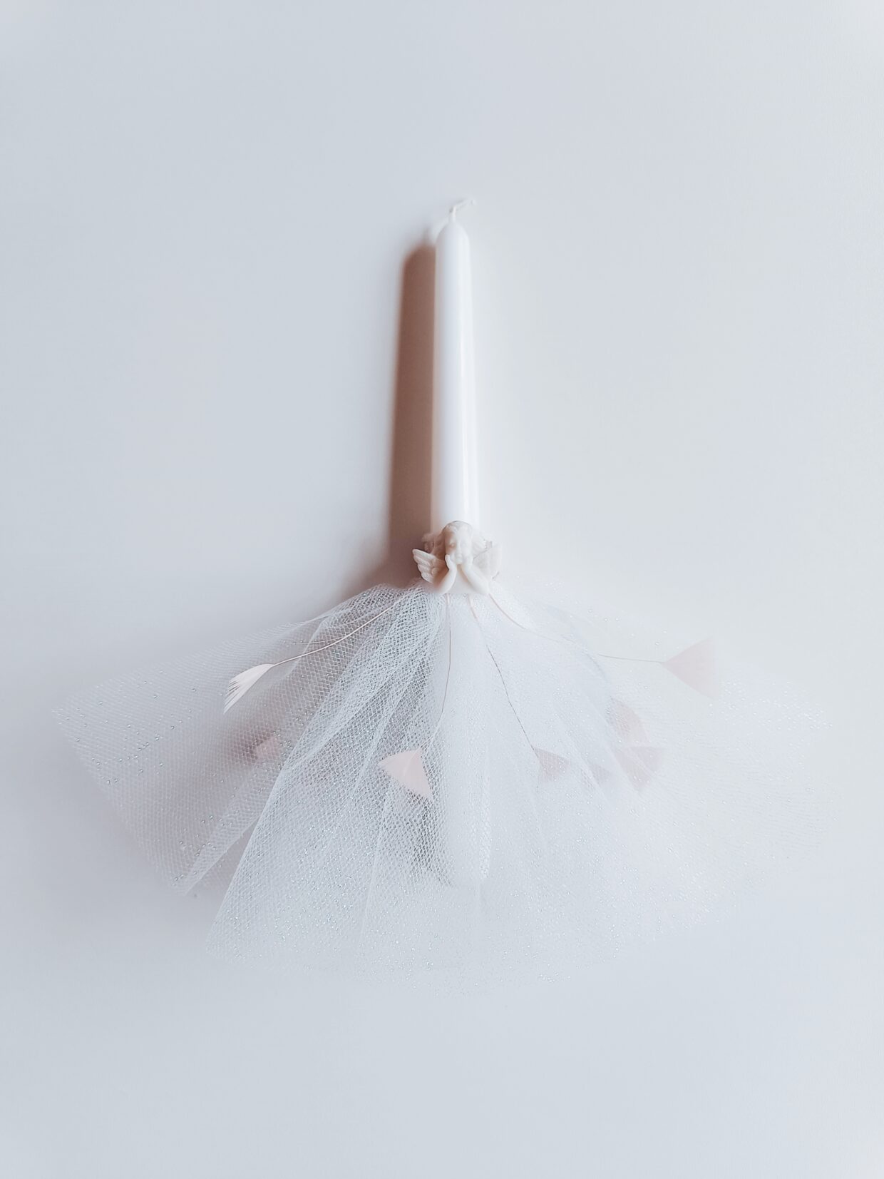 Krykštynų komunijos žvakė blizgantis tiulis